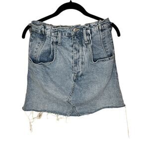 Free People DENIM MINI SKIRT FRINGED HEM‎ BOHO HIPPIE Distress Sz 27